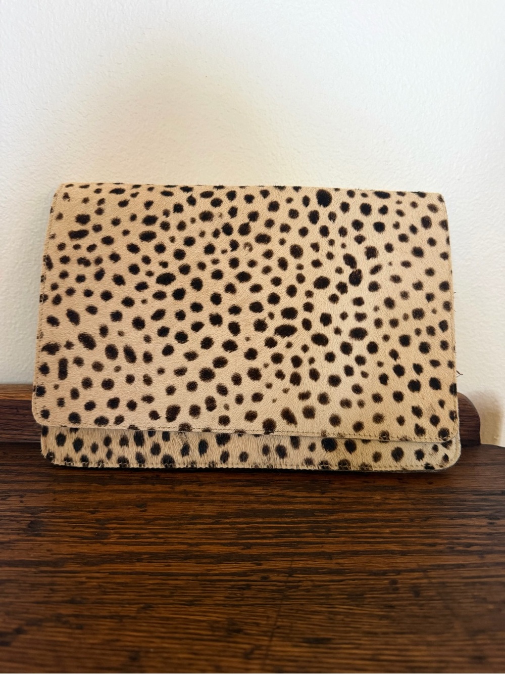 “Friend of Mine” Cheetah Print Leather Fold-Over Clutch